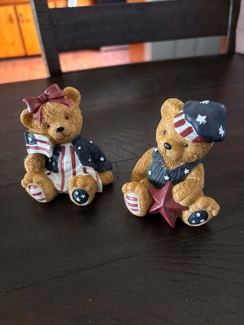 Patriotic Teddy Bear Couple Figurines Set of 2 Red White and Blue Decor